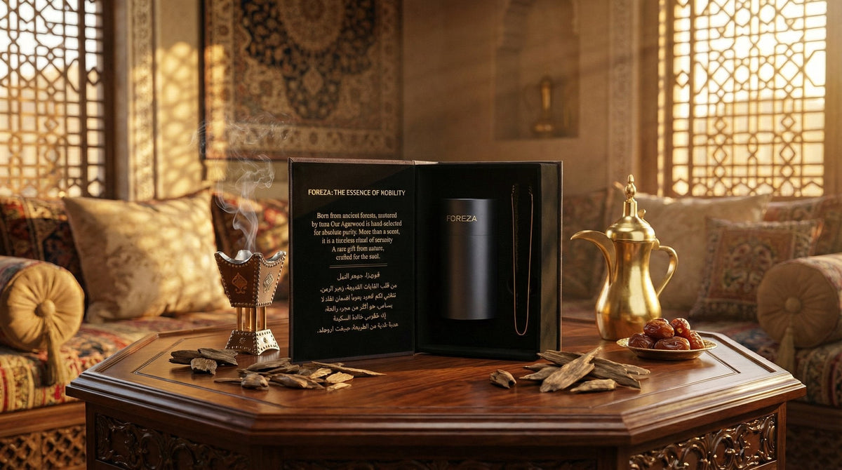 Luxury agarwood gift set with incense burner, oud chips and Arabic dallah coffee pot