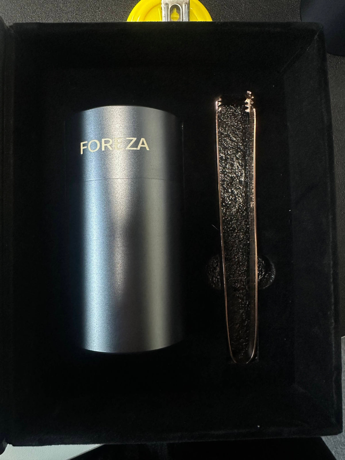 FOREZA dark brown leather book-style agarwood gift box standing upright with gold logo