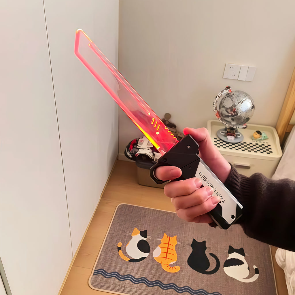 Espada retráctil iluminada, sable LED activado por movimiento con interruptor de color rojo/azul, longitud de hoja ajustable, empuñadura conectable, juguete giratorio para fiestas de cosplay (1PCS)