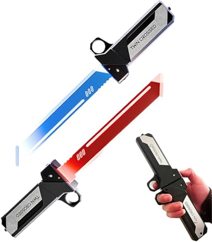 Espada retráctil iluminada, sable LED activado por movimiento con interruptor de color rojo/azul, longitud de hoja ajustable, empuñadura conectable, juguete giratorio para fiestas de cosplay (1PCS)