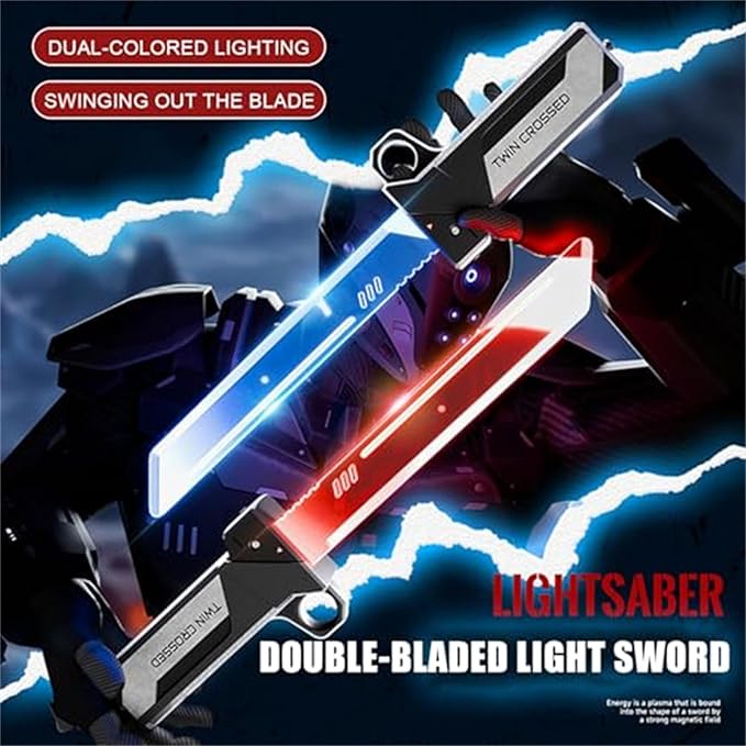Espada retráctil iluminada, sable LED activado por movimiento con interruptor de color rojo/azul, longitud de hoja ajustable, empuñadura conectable, juguete giratorio para fiestas de cosplay (1PCS)