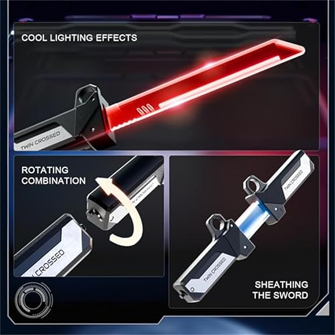 Espada retráctil iluminada, sable LED activado por movimiento con interruptor de color rojo/azul, longitud de hoja ajustable, empuñadura conectable, juguete giratorio para fiestas de cosplay (1PCS)