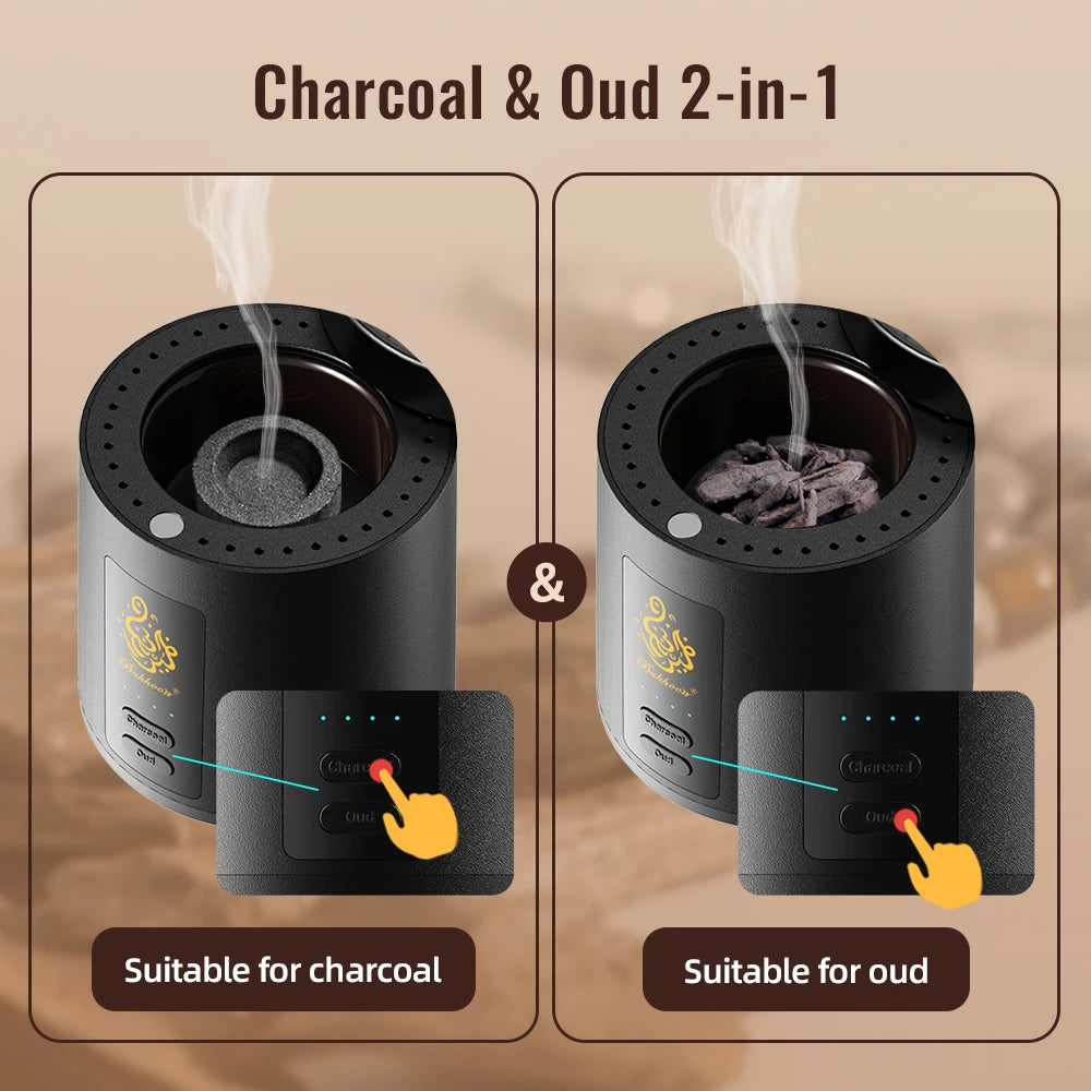 Charcoal Oud 2-in-1 Electric Incense Burner Type-C Portable Burner Aoma Diffuser for Car