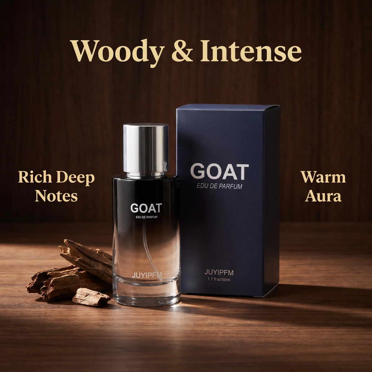 JUYIPFM GOAT Agarwood Woody Eau de Parfum Spray for Unisex – Rich Oud, Warm Amber & Sandalwood Scent, Powerful Long‑Lasting Sillage, Perfect Anniversary & Holiday Gift, 50 ml / 1.7 fl oz