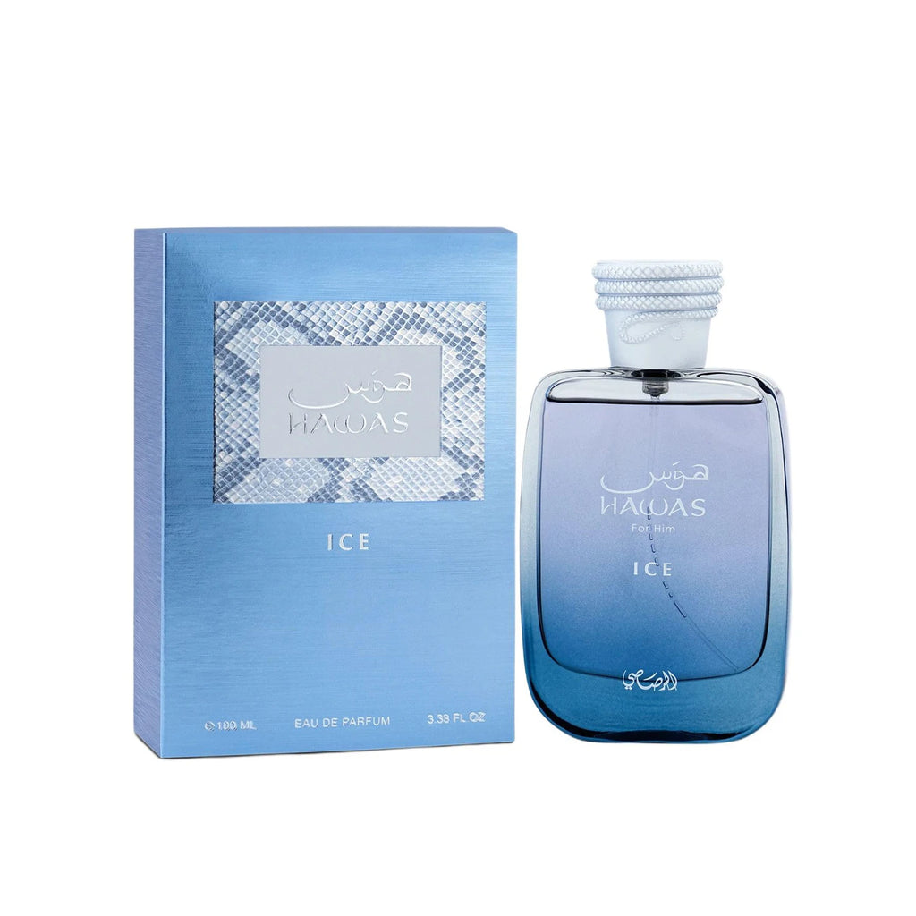 Rasasi Hawas Ice Eau de Parfum Spray for Men – Icy Fresh Aquatic & Citrus Scent, Mint, Lemon & Cooling Spices, Long-Lasting Premium Arabian Fragrance, Perfect Gift, 3.4 fl oz / 100 ml