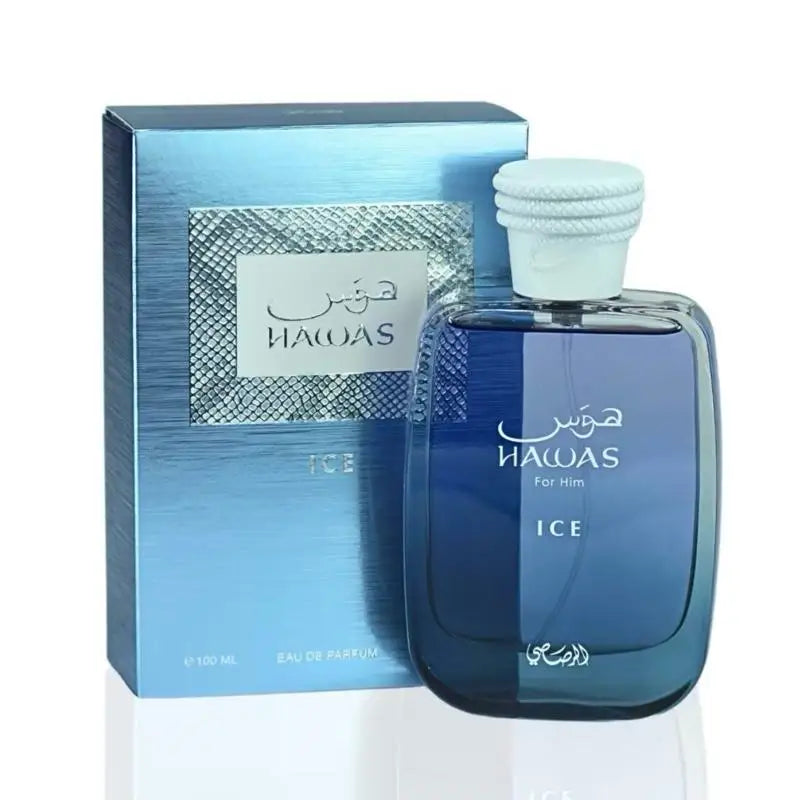 Rasasi Hawas Ice Eau de Parfum Spray for Men – Icy Fresh Aquatic & Citrus Scent, Mint, Lemon & Cooling Spices, Long-Lasting Premium Arabian Fragrance, Perfect Gift, 3.4 fl oz / 100 ml