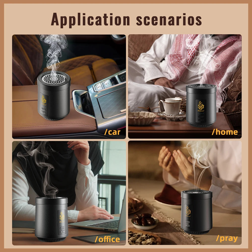 Charcoal Oud 2-in-1 Electric Incense Burner Type-C Portable Burner Aoma Diffuser for Car