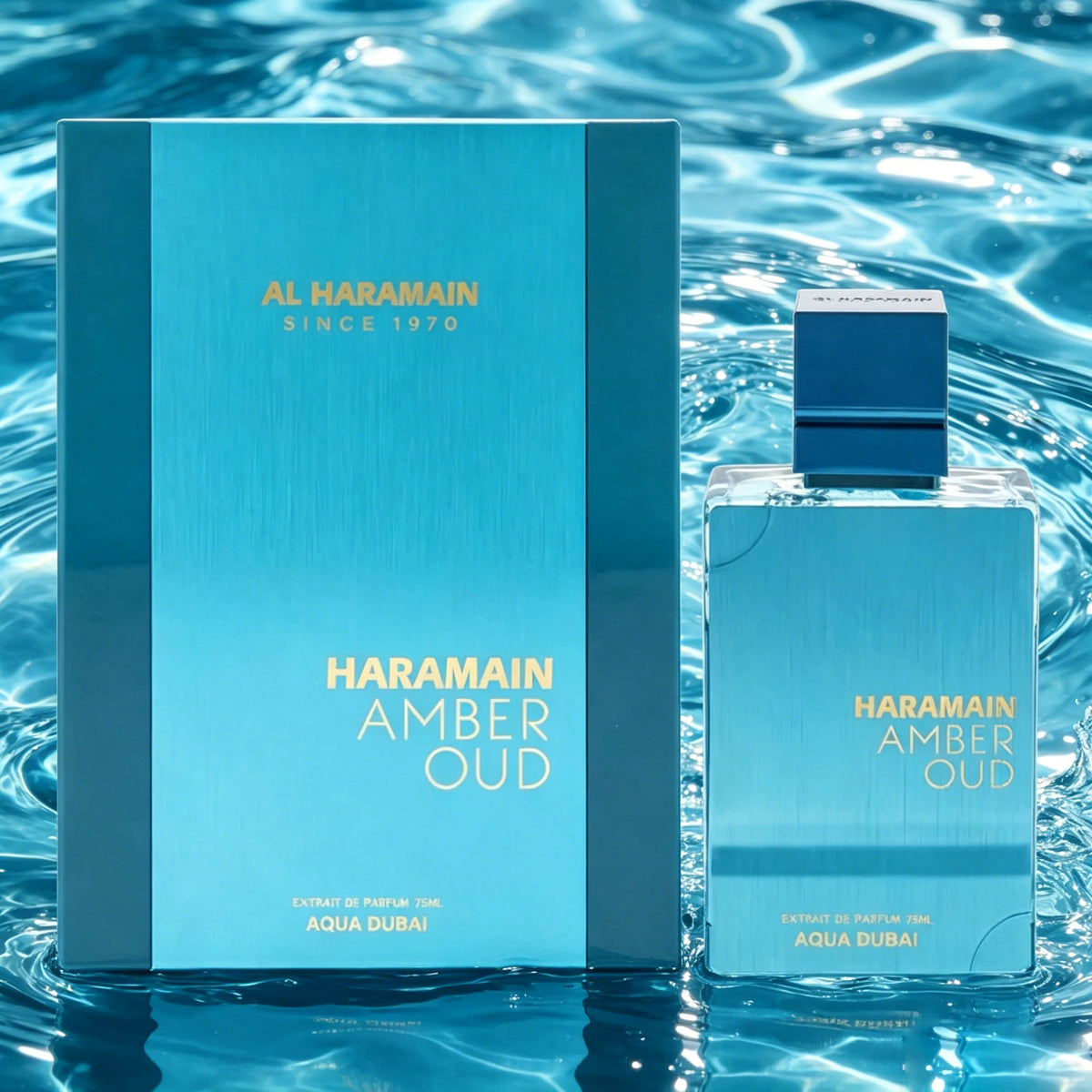 Al Haramai.n Amber Oud Aqua Dubai's refreshing aquatic notes are infused with the warm woody aroma of amber and agarwood. The blue bottle body replicates the Dubai coastline's shimmering light, unlocking the luxurious ocean fragrance of the cit.y