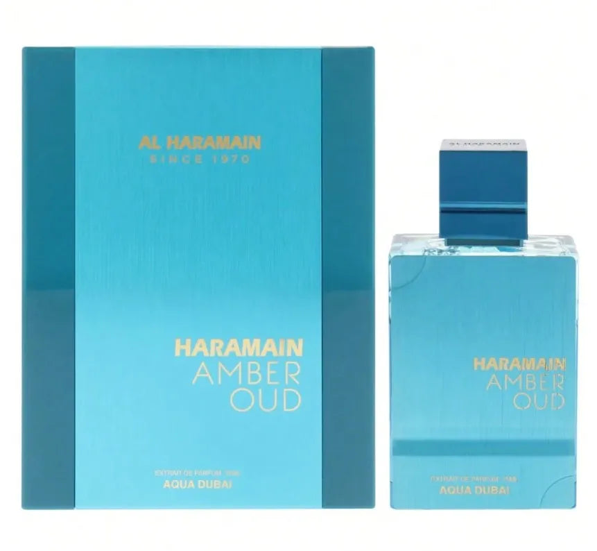 Al Haramai.n Amber Oud Aqua Dubai's refreshing aquatic notes are infused with the warm woody aroma of amber and agarwood. The blue bottle body replicates the Dubai coastline's shimmering light, unlocking the luxurious ocean fragrance of the cit.y
