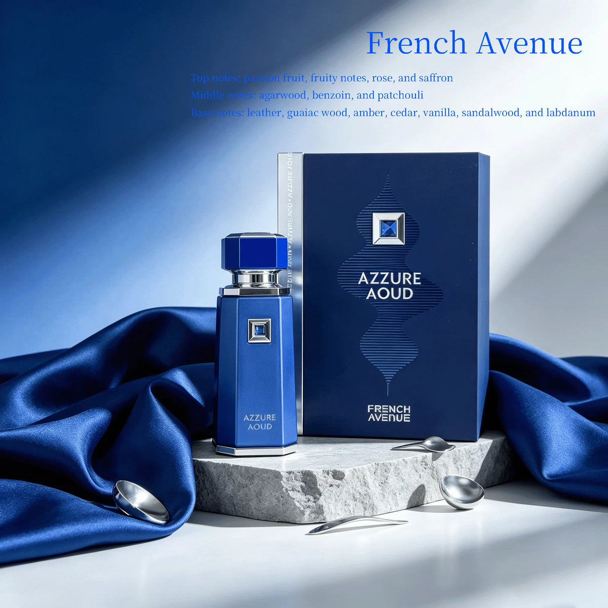 Luxury Oriental Oud Woody Balsamic Eau De Parfum 100ml French Avenue Azzure Aoud Passion Fruit Saffron Agarwood Leather Vanilla Sandalwood Noble Unisex Scent Perfume