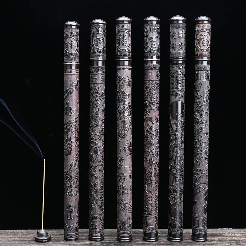 Factory Ebony Incense Tube Wooden with Incense Holder Cover for 21cm Sticks Carved Insence Burner Buddha Guanyin Bucket