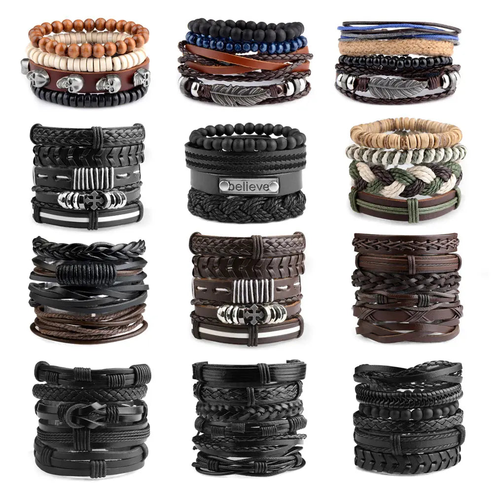 Punk Leather Bracelet for Men - Gothic Style Adjustable
