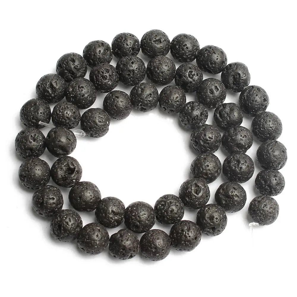 Natural Black Volcanic Lava Stone Beads 10mm Round
