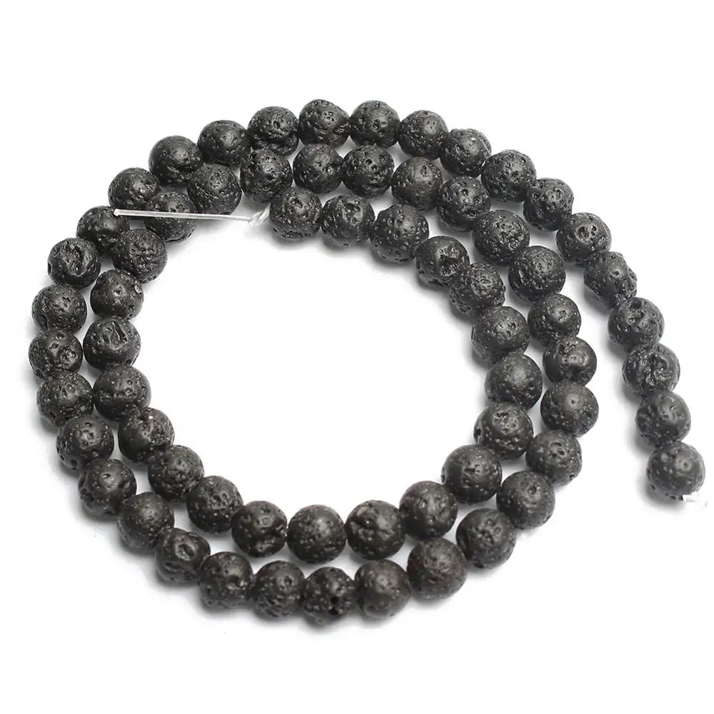 Natural Black Volcanic Lava Stone Beads 10mm Round