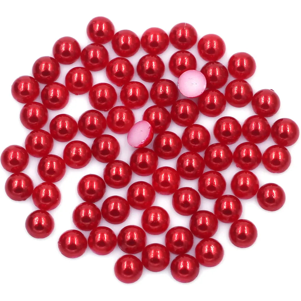 100-1000Pcs Red Half Round Resin Imitation Flatback Pearl Beads For Nail Art DIY Craft Jewelry Cameo Cabochon Decoration 2-10mm