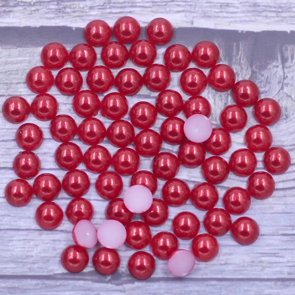 100-1000Pcs Red Half Round Resin Imitation Flatback Pearl Beads For Nail Art DIY Craft Jewelry Cameo Cabochon Decoration 2-10mm