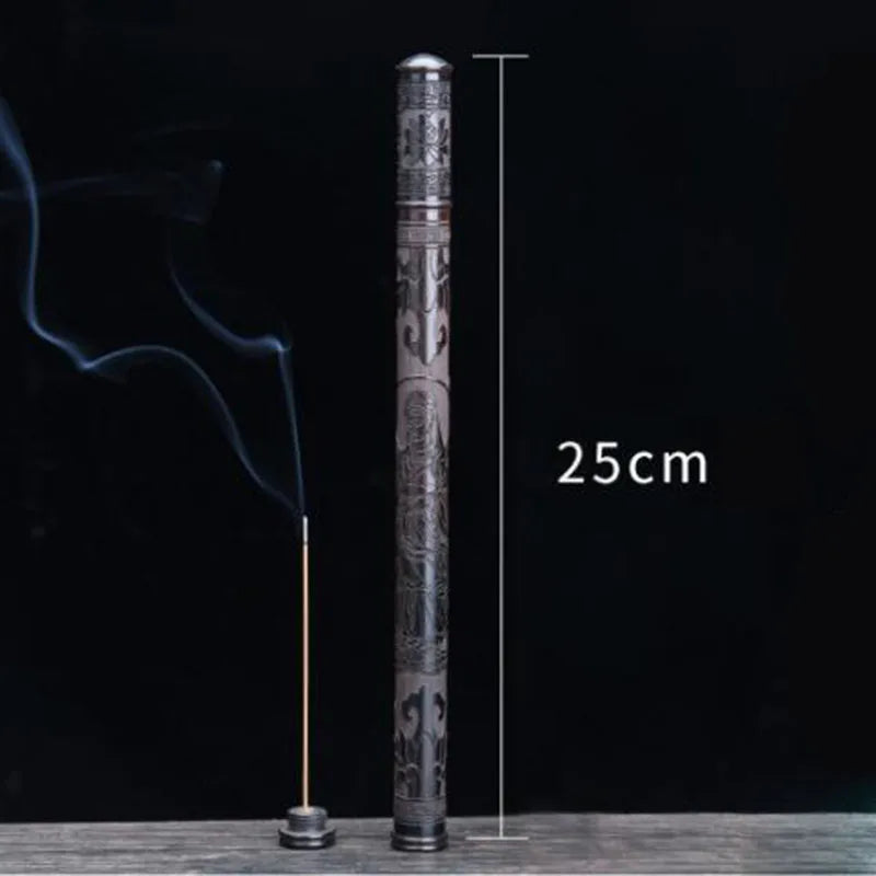 Factory Ebony Incense Tube Wooden with Incense Holder Cover for 21cm Sticks Carved Insence Burner Buddha Guanyin Bucket