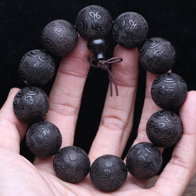 Beaded Bracelet Ebony Feng Shui  Zen Amulet 20 MM Beaded Necklace Bracelet Men's Good Luck Gift