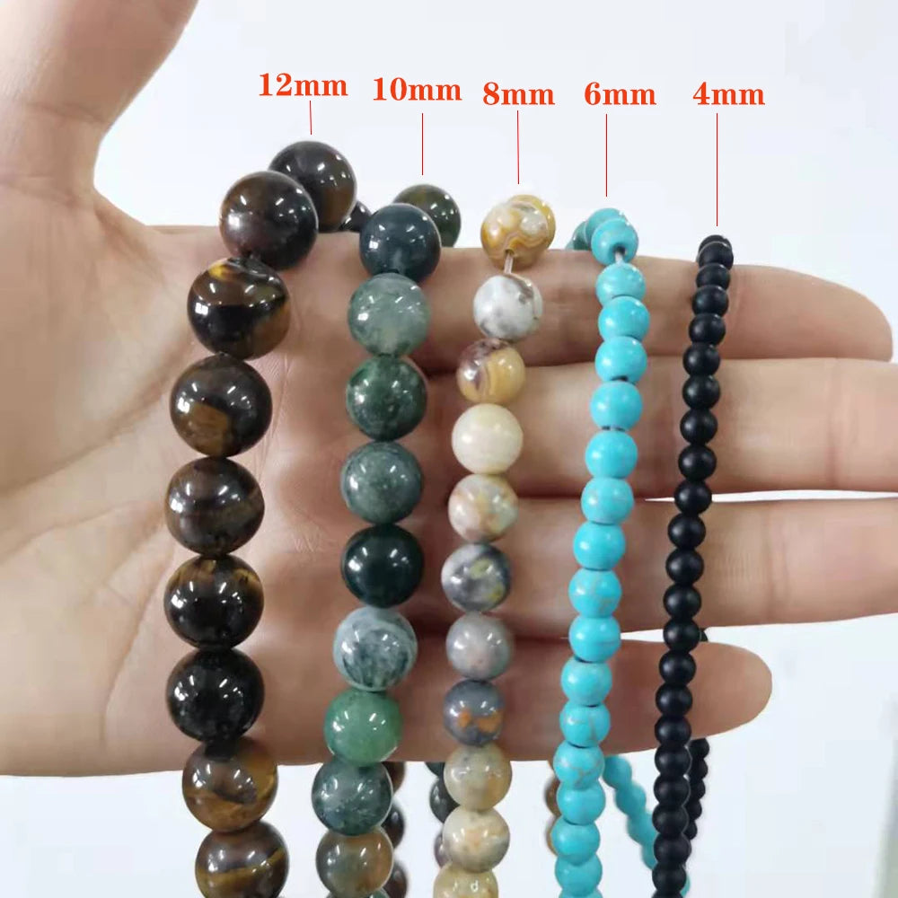 Natural Black White Lava Stone Beads Round Loose Beads Spacer Volcanic Rock For Jewelry Making DIY Bracelet Wholesale 4-14mm