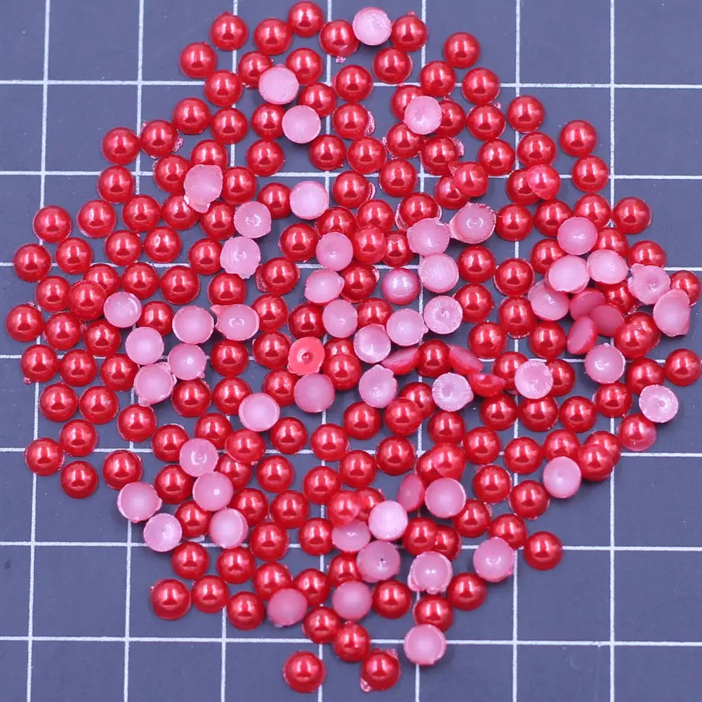 100-1000Pcs Red Half Round Resin Imitation Flatback Pearl Beads For Nail Art DIY Craft Jewelry Cameo Cabochon Decoration 2-10mm