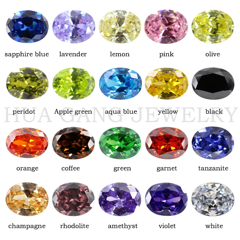 5A CZ Oval Shape Size 2x3mm~13x18mm Synthetic Gems Cubic Zirconia For Jewelry, White Garnet Black Golden Yellow Amethyst
