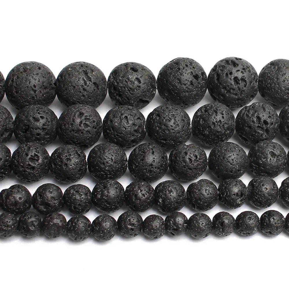 Natural Black Volcanic Lava Stone Beads 10mm Round