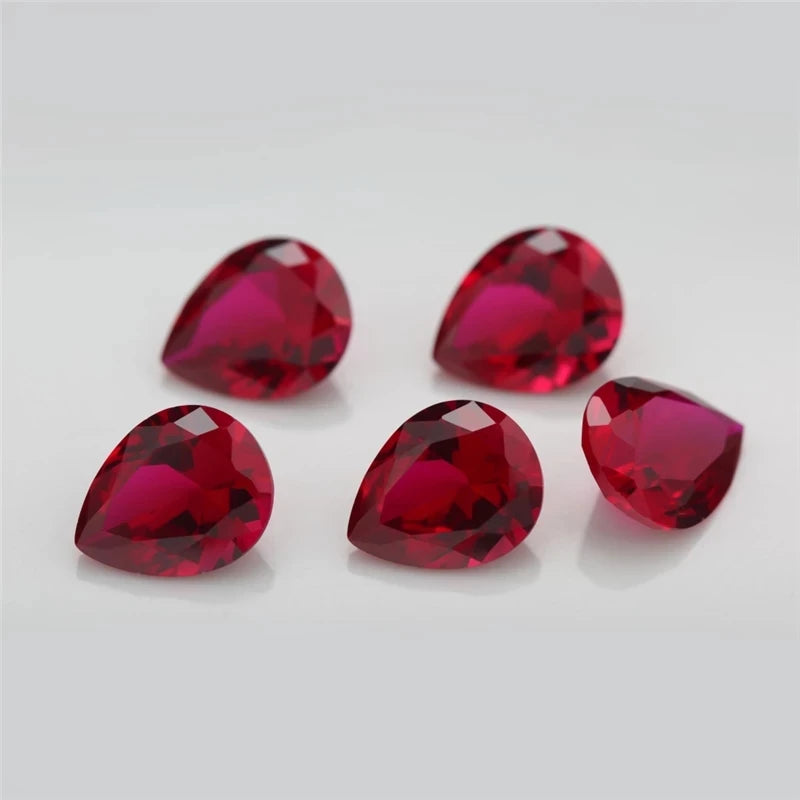 Size 3x5mm~13x18mm Pear Cut 3# 5# 8# Red Stones Synthetic Corundum Gemstone for Jewelry Making