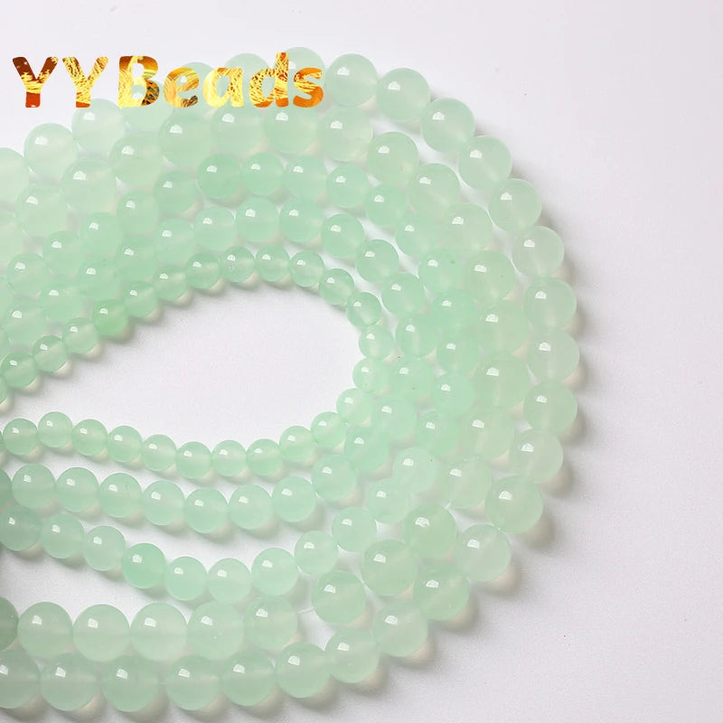 AAA+ Natural Light Green Chalcedony Jades Beads 4 6 8 10 12 14mm Spacer Beads For Jewelry Making Charms Accessories 15" Strand
