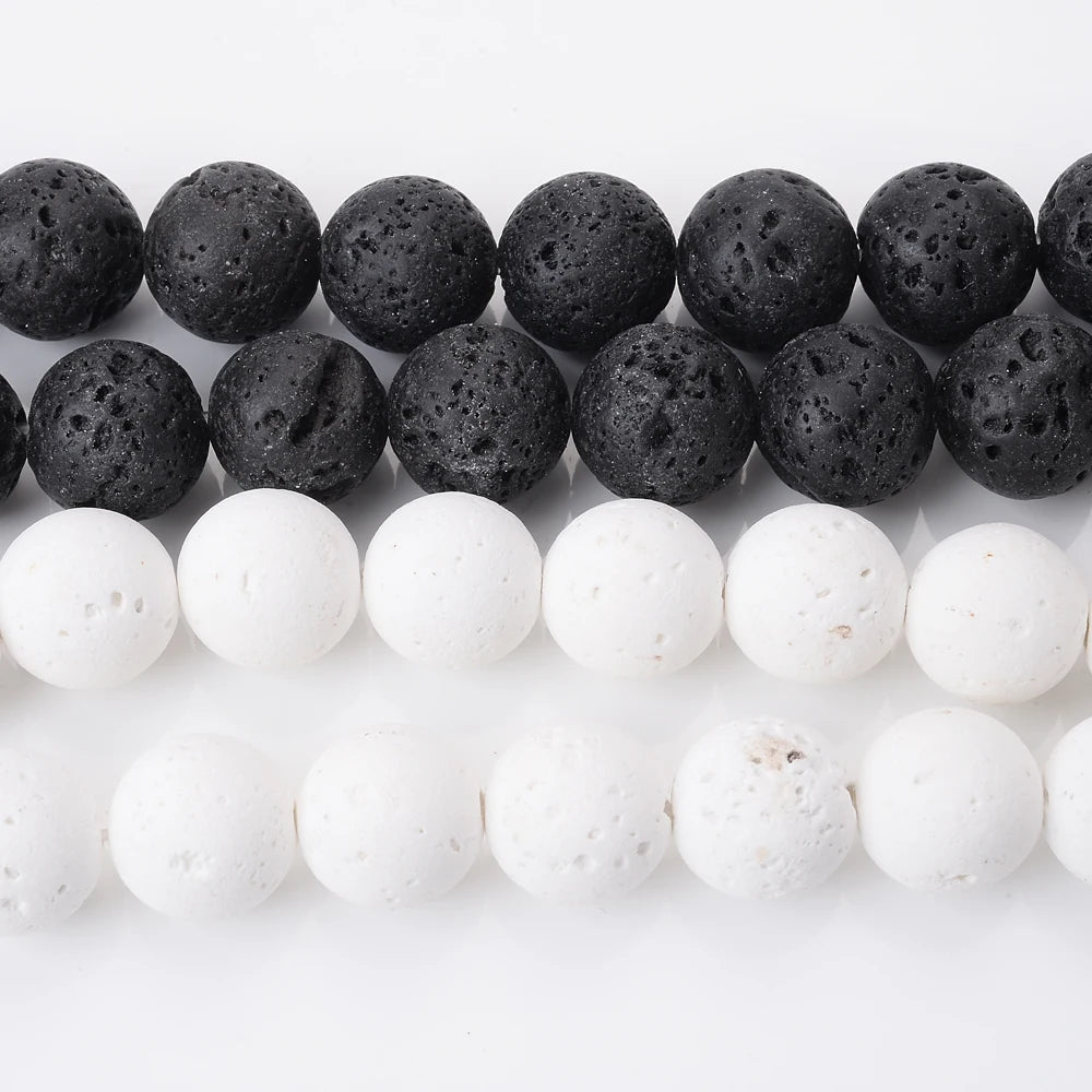 Natural Black White Lava Stone Beads Round Loose Beads Spacer Volcanic Rock For Jewelry Making DIY Bracelet Wholesale 4-14mm