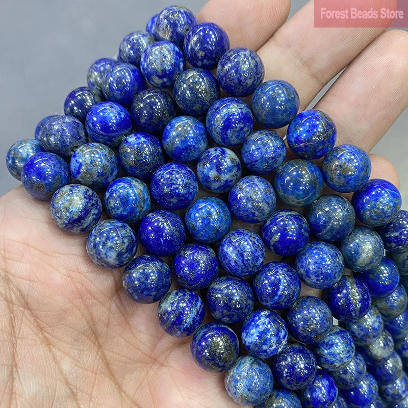 Natural Stone No Dyed Lapis Lazuli Round Loose Beads for Jewelry Making DIY Bracelet Earrings Accessories 15'' 4/6/8/10/12mm