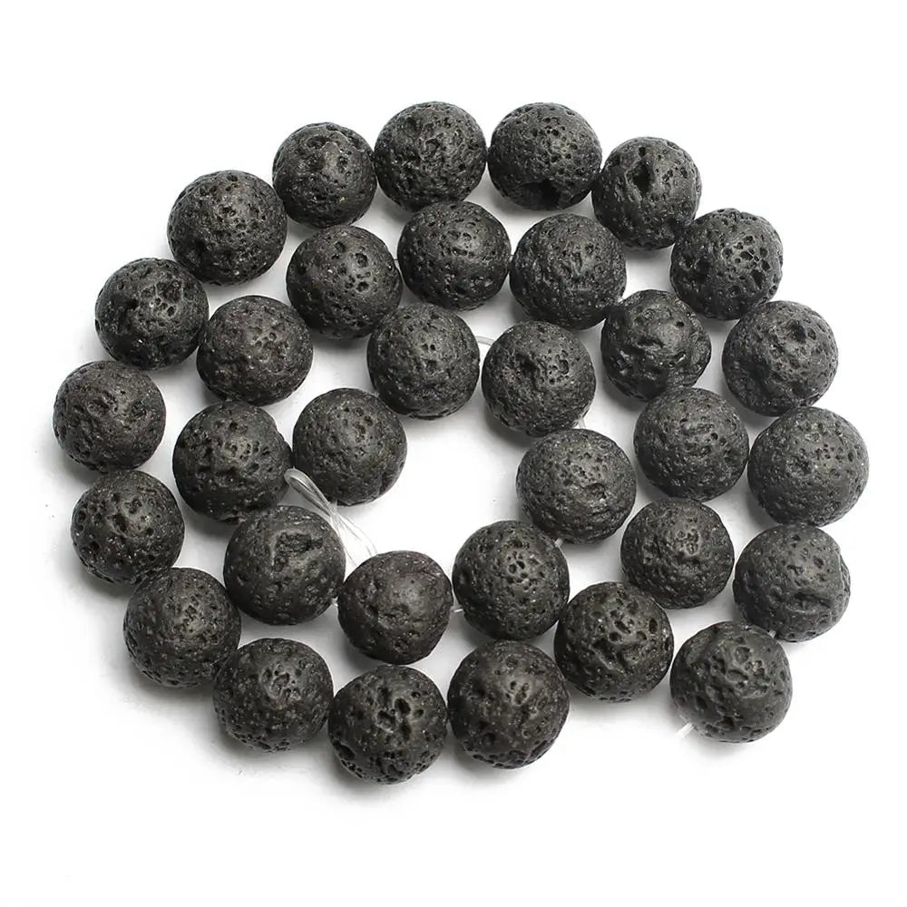 Natural Black Volcanic Lava Stone Beads 10mm Round