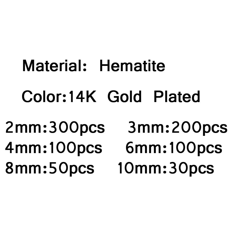 JHNBY Round Hematite Beads 2/3/4/6/8/10mm Natural Stone 14K Gold Color Loose Beads Ball Jewelry Bracelets Making DIY Accessories