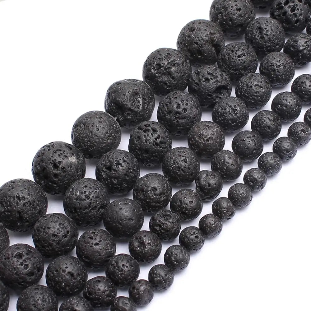 Natural Black Volcanic Lava Stone Beads 10mm Round