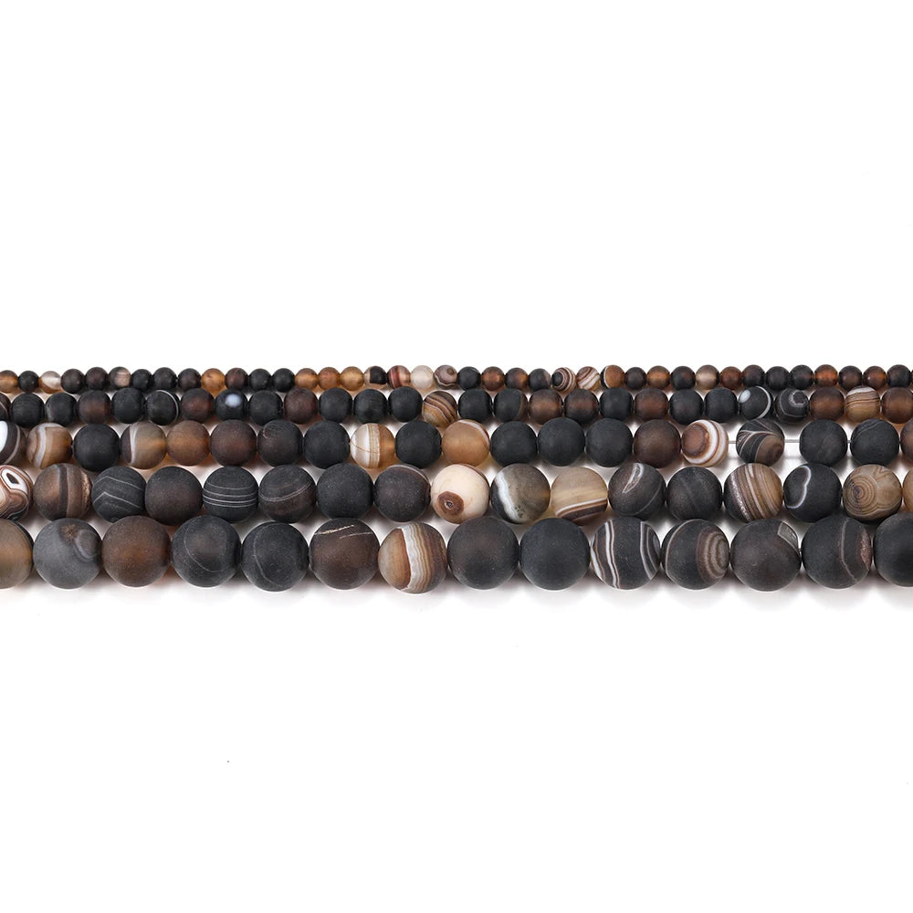 1strand Natural Stone Matte Coffee Stripe Agates Beads Natural Brown Loose Spacer Beads for jewelry making bracelet pick size