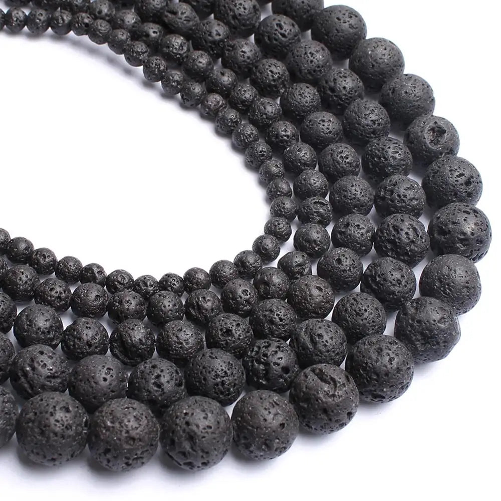 Natural Black Volcanic Lava Stone Beads 10mm Round