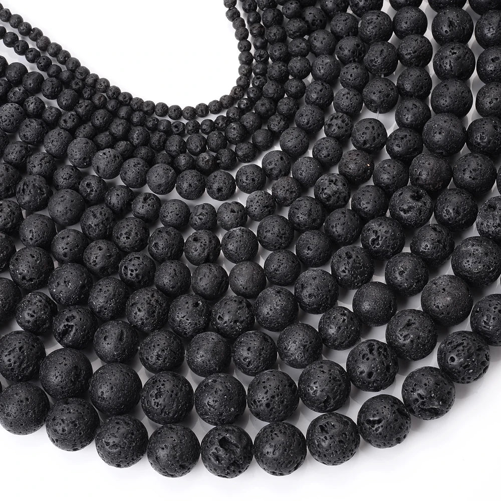 Natural Black White Lava Stone Beads Round Loose Beads Spacer Volcanic Rock For Jewelry Making DIY Bracelet Wholesale 4-14mm