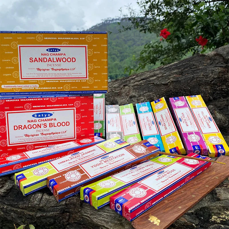 Batch Incense Satya 2/5 Packs Nag Champa PALO SANTO SANDALWOOD Super Hit Natural Karma Best Selling Original 100% Incense Sticks