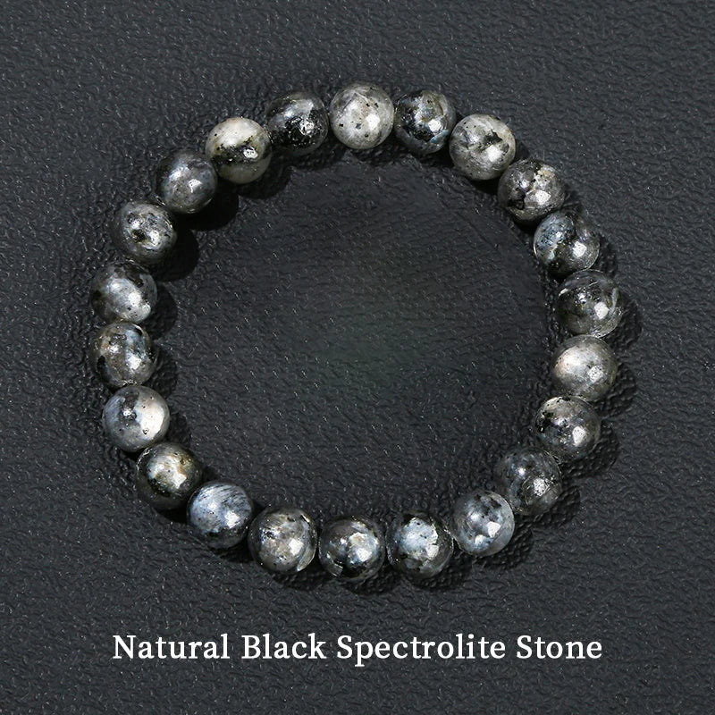 JD Natural Black Spectrolite Flash Smooth Beaded Bracelet Women Men 6 8 10mm Labradorite Stone Stretch Bracelets Yoga Jewelry