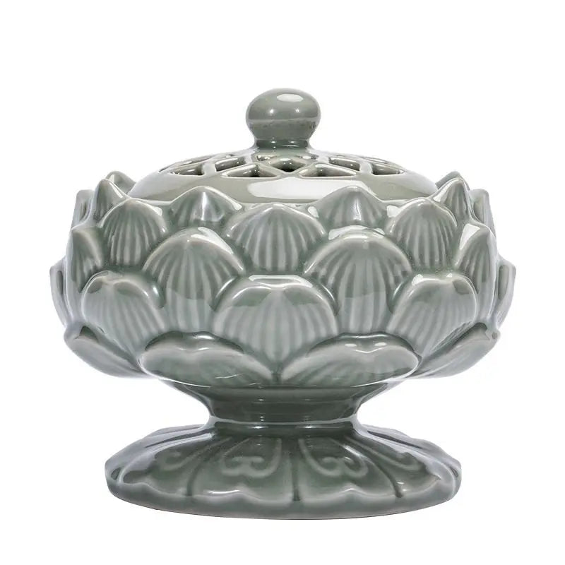 New Chinese High-Footed Lotus Ceramic Plate Incense Burner Household Indoor Agarwood Sandalwood Burner Aromatherapy Burner