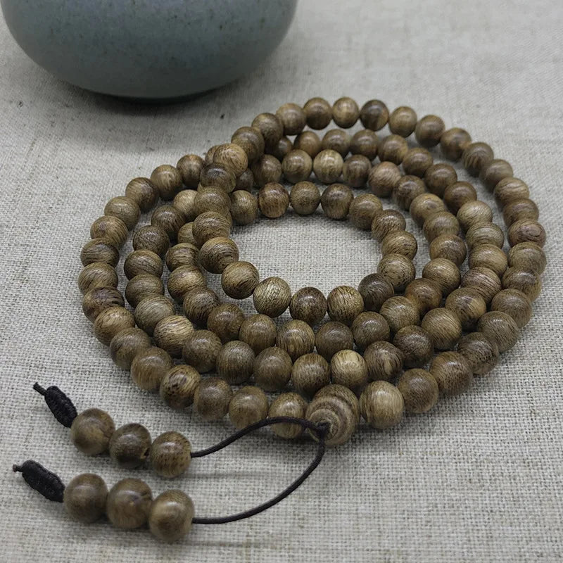 Authentic Hainan Agarwood 108 Genuine Old Material Water Grain Butter Bracelet Buddhist Prayer Beads 6mm