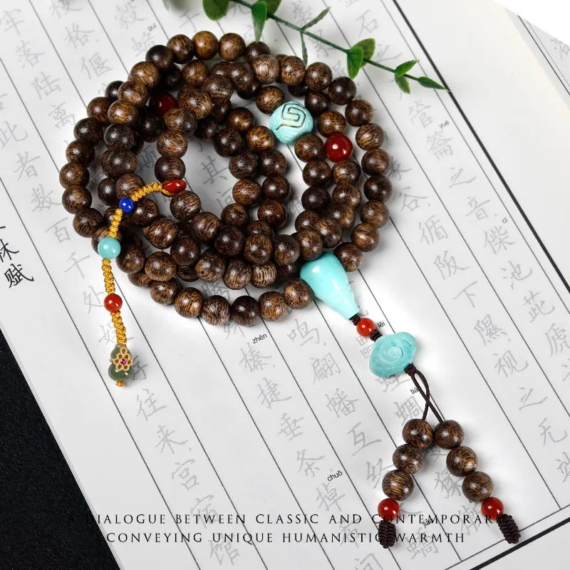 Bruneian Agarwood 8mm Couple Bracelets w/ Hetian Jade & Turquoise: New Chinese Style Jewelry (Bracelets/Sweater Chains) Gifts
