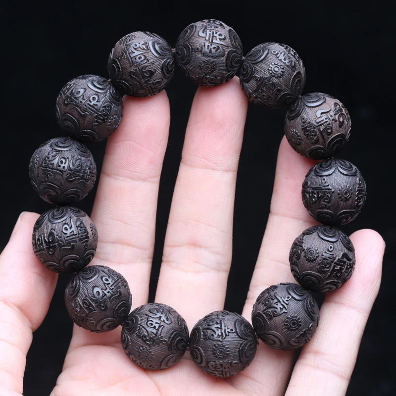 Beaded Bracelet Ebony Feng Shui  Zen Amulet 20 MM Beaded Necklace Bracelet Men's Good Luck Gift