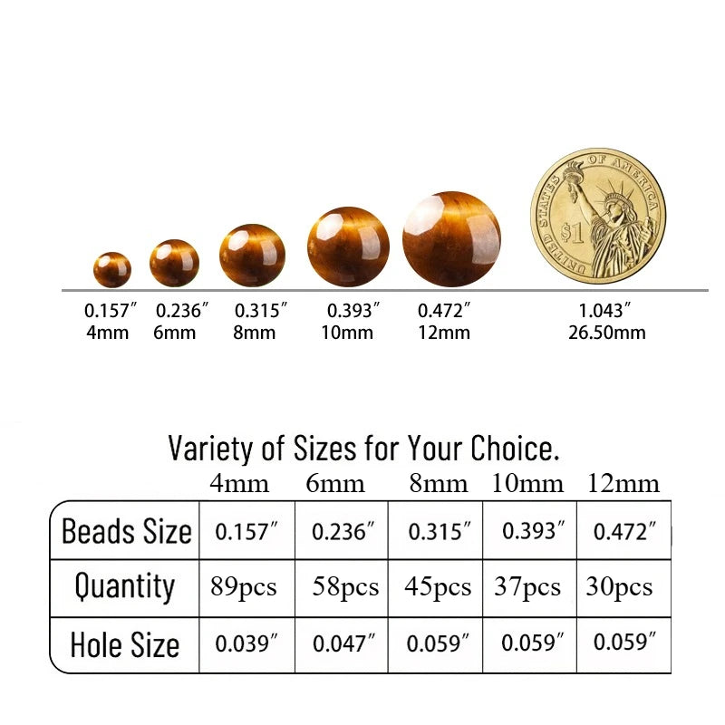 2strands 3/4/6/8/10mm Natural Yellow Tiger Eye Stone Round Beads for Jewelry Making DIY Bracelet Necklace Accessories 15"