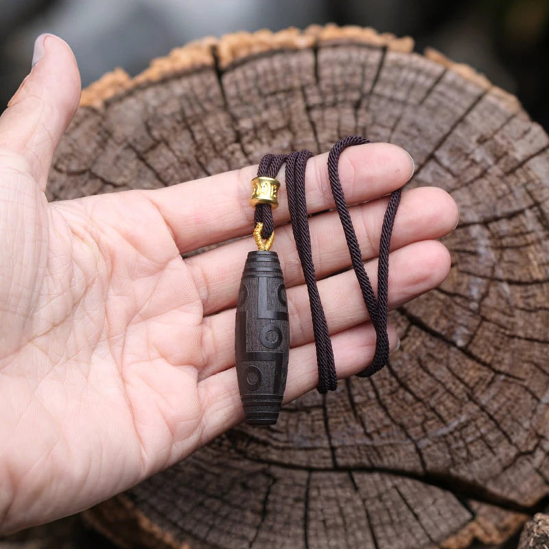 Tibetan-style Nine-Eye Dzi Bead Ebony Bracelet DIY Buddhist Amulet Feng Shui Pendant Lucky Gift Accessory