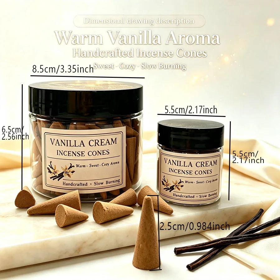 Creamy Vanilla Aromatherapy Cones, Naturally Handmade, Long-Lasting Slow-Burning, Gentle and Sweet Scent, for Relaxation and Sleep, Cozy Home Fragrance, Yoga and Meditation, Indoor and Outdoor Use, Gift.