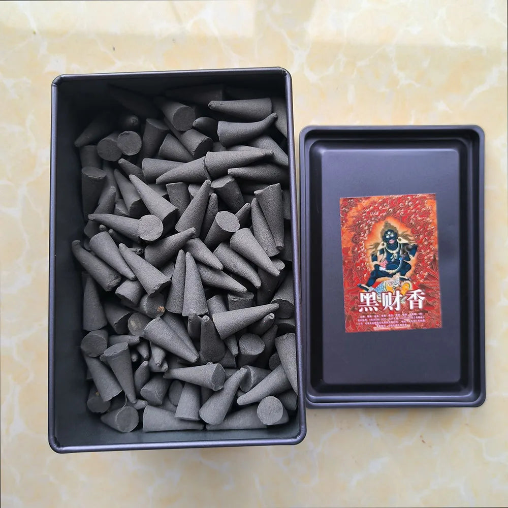 100/200/400pcs/lot Natural Incense Cones Handmade Black Attracting Wealth Fragrance Tibetan Tower Incense Scents for Home