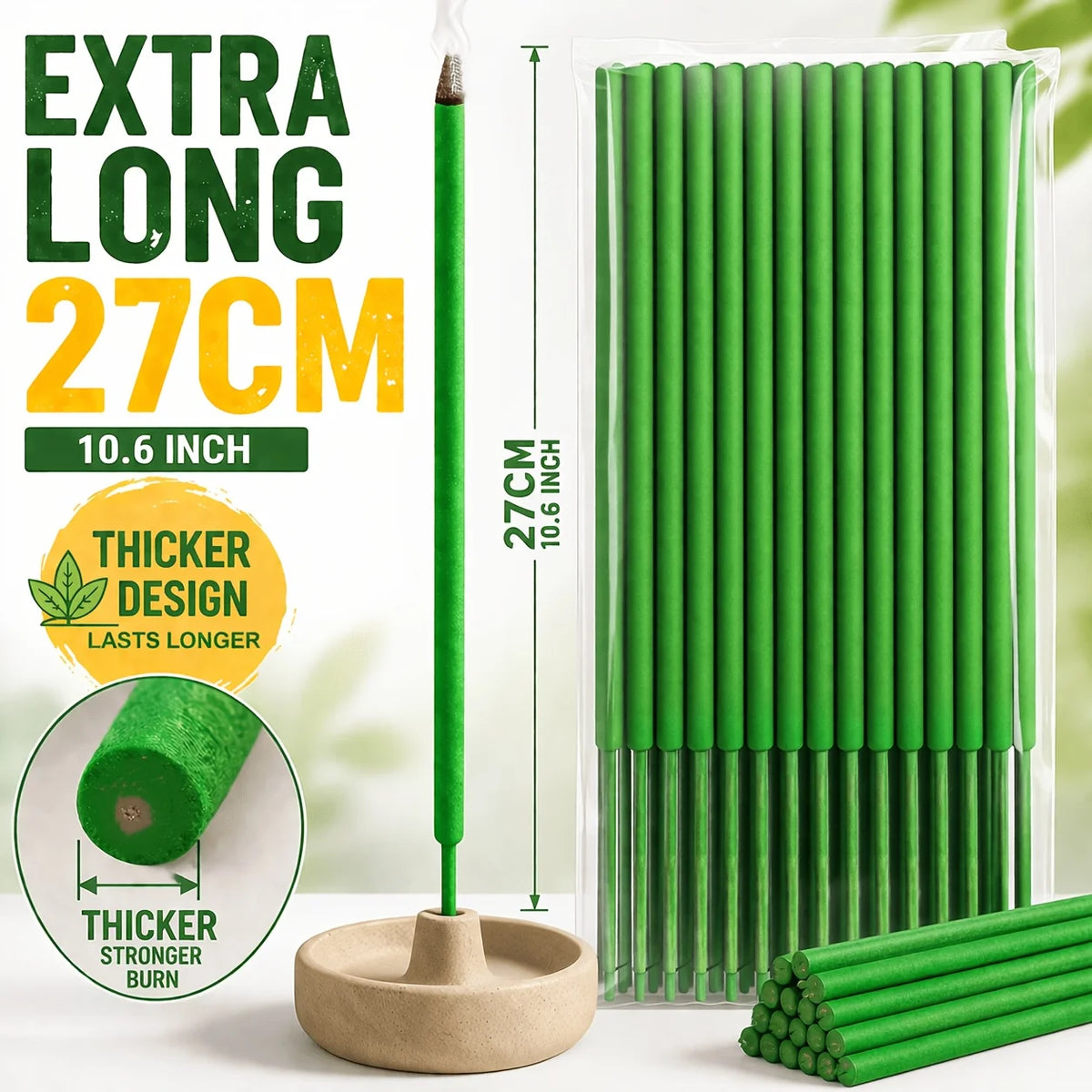 Thick Citronella Incense Sticks Burn 1-2.5 Hours Affected By Wind With Lemongrass Mint Rosemary Scent For Yard Garden Camping