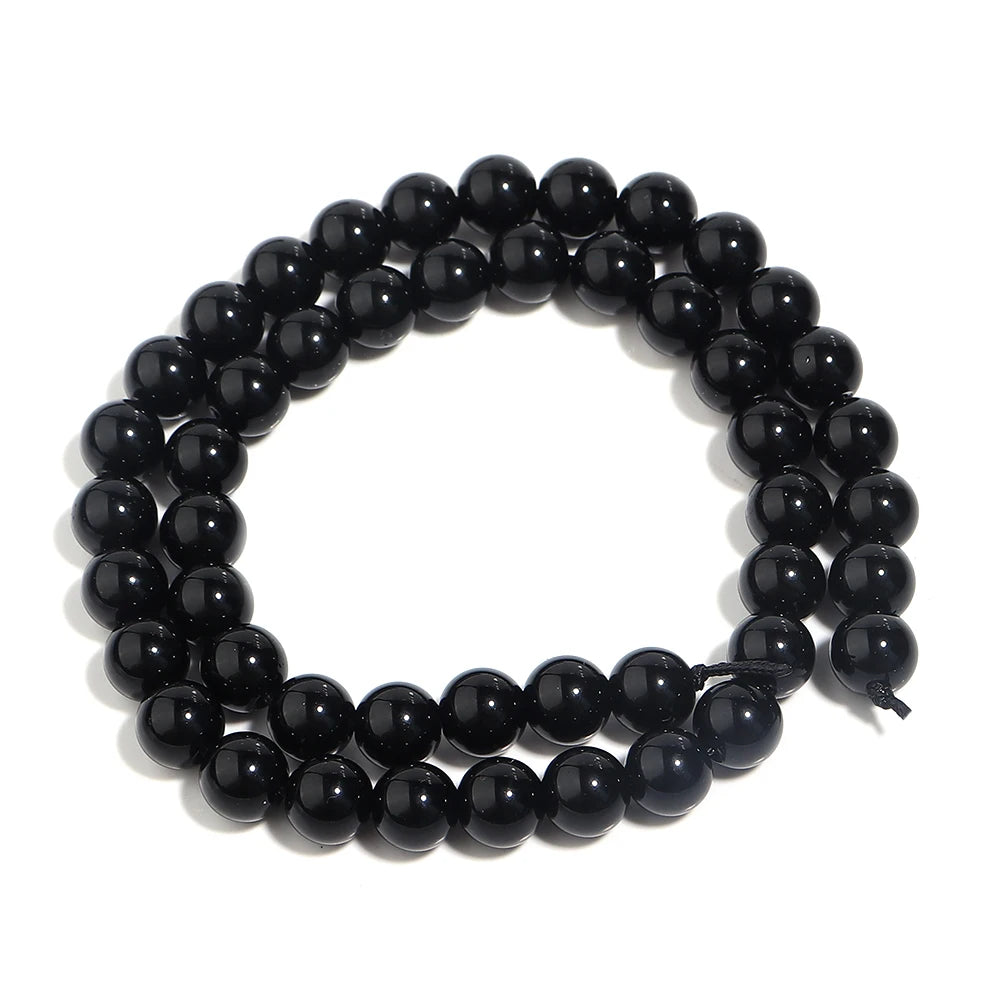 1 Strand Black Onyx Agate Beads Natural Stone Smooth Beads Gemstone Round Loose Spacer Beads For DIY Jewelry Making Bracelet