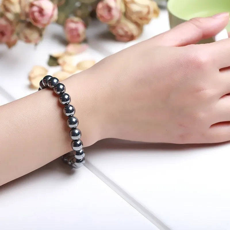 JD AAA Natural Black Shine Terahertz Round Beads Stone Beads Bracelet Women 6/8/10mm Men Jewelry Health Wristband Gift