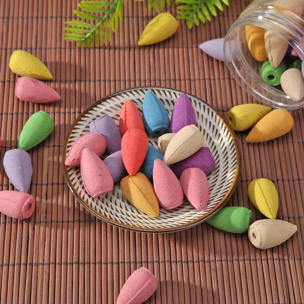200-50PCS Mixed Incense Cones Waterfall Smoke Backflow Natural Sandalwood Granules Anxiety Relief Fragrance Scents For YogaDiffu